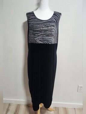 Sleeveless Stretchy Black Velvet Dress with Silver Zebra Bodice By Tradition